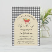Invitation Baby Shower Moderne Gingham Gris Local (Debout devant)