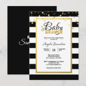 Invitation Baby shower moderne Gold Black White Stripes (Devant / Derrière)