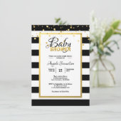 Invitation Baby shower moderne Gold Black White Stripes (Debout devant)