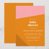 Invitation Baby shower moderne Gras Géométrique Rose Orange (Devant / Derrière)