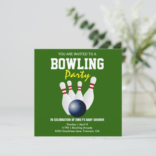 Invitation Baby shower moderne Green Bowling (Debout devant)