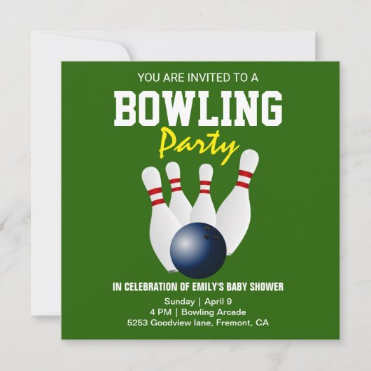 Invitation Baby shower moderne Green Bowling (Devant)