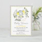 Invitation Baby shower moderne Grey Elephant (Debout devant)