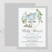 Invitation Baby shower moderne Grey Elephant (Devant / Derrière)