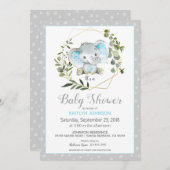 Invitation Baby shower moderne Grey Elephant (Devant / Derrière)