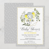 Invitation Baby shower moderne Grey Elephant (Devant / Derrière)