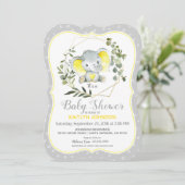 Invitation Baby shower moderne Grey Elephant (Debout devant)