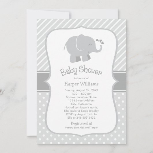 Invitation Baby shower moderne gris éléphant neutre (Devant)