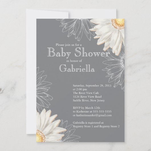 Invitation Baby shower moderne gris et blanc Gerbera Daisy (Devant)