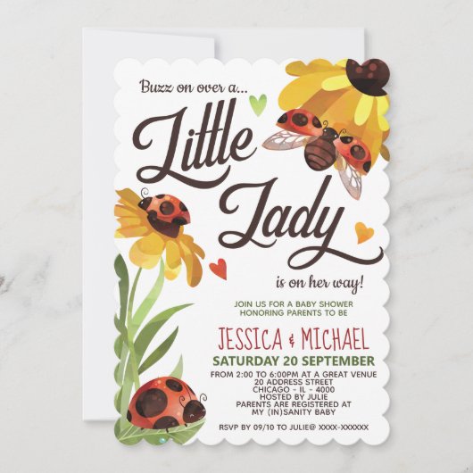 Invitation Baby shower moderne Lady Bug (Devant)