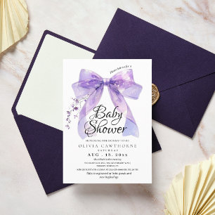 Invitation Baby shower moderne Lavender Bow et Flowers