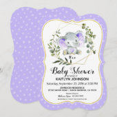 Invitation Baby shower moderne Lavender Elephant (Devant / Derrière)