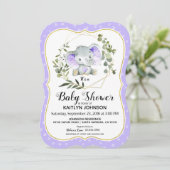 Invitation Baby shower moderne Lavender Elephant (Debout devant)