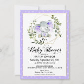 Invitation Baby shower moderne Lavender Elephant (Devant)