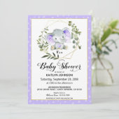 Invitation Baby shower moderne Lavender Elephant (Debout devant)