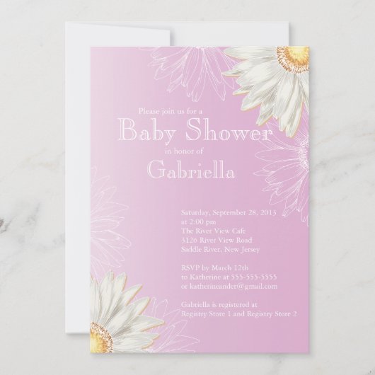 Invitation Baby shower moderne Lilac & blanc Gerbera Daisy (Devant)