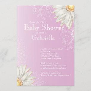 Invitation Baby shower moderne Lilac & blanc Gerbera Daisy