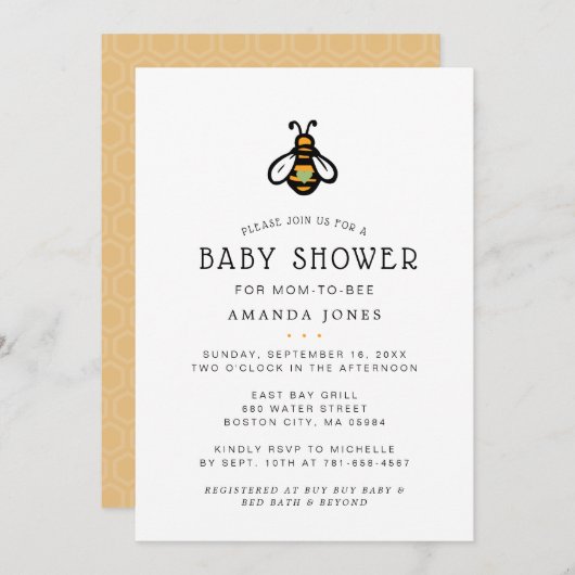 Invitation Baby shower moderne Maman-to-Bee (Devant / Derrière)