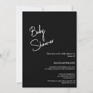 Invitation Baby shower moderne manuscrit noir et blanc