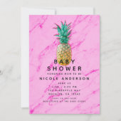 Invitation Baby shower Moderne Marbre Rose Ananas Tropical (Devant)