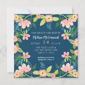 Invitation Baby shower Moderne Marine Rose Floral Aquarelle A (Devant)