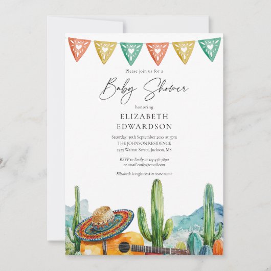 Invitation Baby shower moderne mexicain Fiesta Watercolor (Devant)