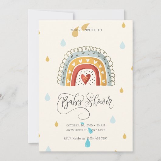 Invitation Baby Shower Moderne Mignon Arc-en-Ciel (Devant)