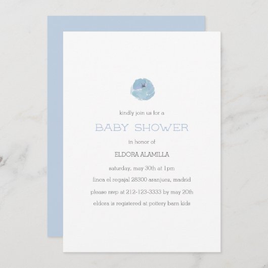 Invitation Baby shower moderne mignon bleu genre neutre (Devant / Derrière)