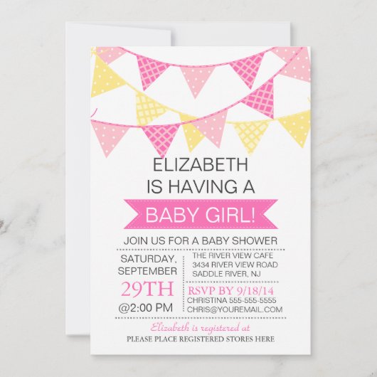 Invitation Baby shower moderne mignon rosé Bund'filles (Devant)