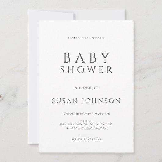 Invitation Baby shower moderne minimal propre et classique (Devant)