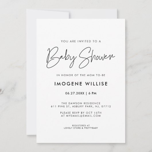 Invitation Baby shower moderne minimaliste (Devant)