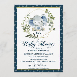 Invitation Baby shower moderne Navy Elephant