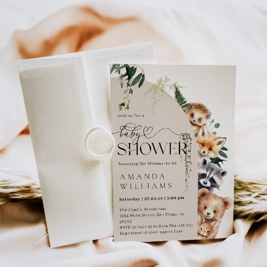 Invitation Baby shower moderne Neutre Boho Boodland