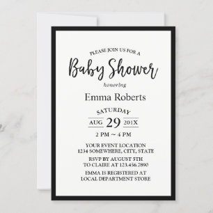Invitation Baby shower moderne noir & blanc minimaliste