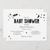 Invitation baby shower moderne. Noir et blanc (Devant / Derrière)