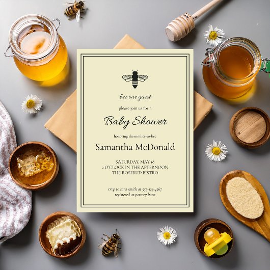 Invitation Baby shower moderne noir et jaune Bumblebee