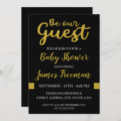 Invitation Baby shower moderne noir et or (Devant / Derrière)