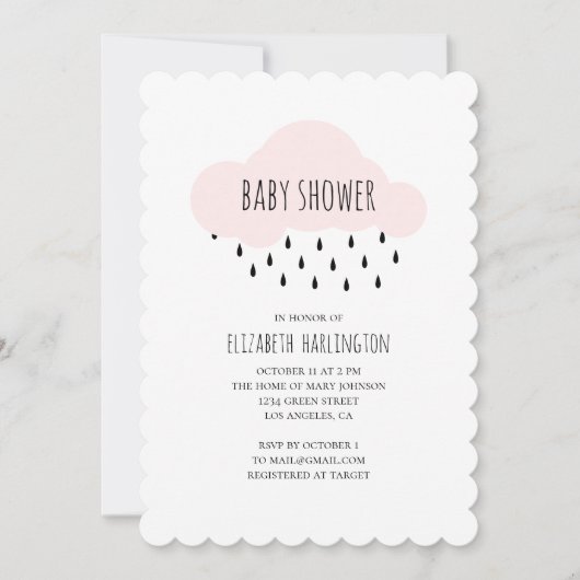 Invitation baby shower moderne. Nuage rose (Devant)
