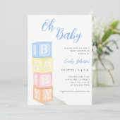 Invitation Baby shower moderne Oh Baby Boy (Debout devant)