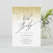 Invitation Baby shower moderne Oh Baby Gold Parties scintilla (Debout devant)