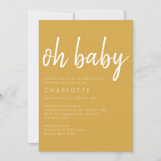 Invitation Baby shower moderne Oh Baby Jaune (Devant)