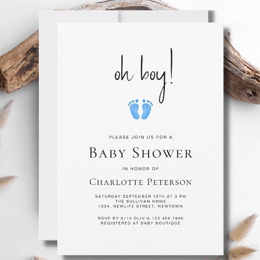 Invitation Baby shower moderne Oh Boy Blue