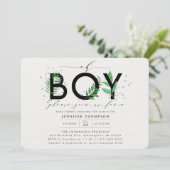 Invitation Baby shower moderne Oh Boy Blue Tropical Greenery (Debout devant)