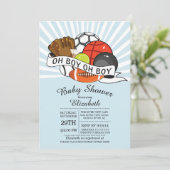 Invitation Baby shower moderne Oh Boy Sports Boys (Debout devant)