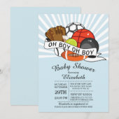 Invitation Baby shower moderne Oh Boy Sports Boys (Devant / Derrière)