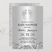Invitation Baby shower moderne Parties scintillant argent pie (Devant / Derrière)