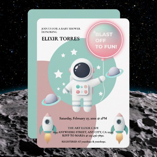Invitation Baby shower moderne Pastel Space Explorer