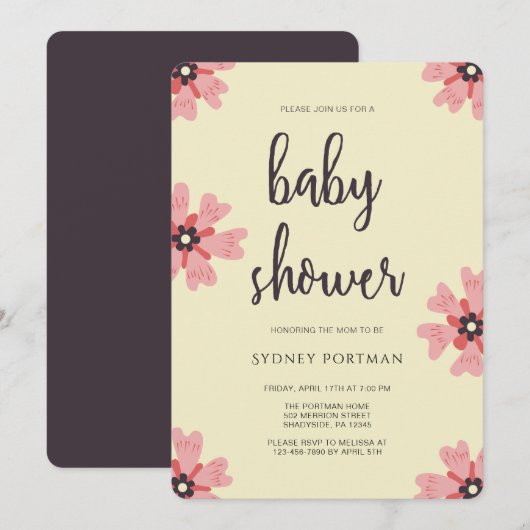 Invitation Baby shower Moderne Plutôt Floral (Devant / Derrière)