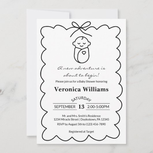 Invitation Baby shower moderne pour bébé et garçon neutre (Devant)