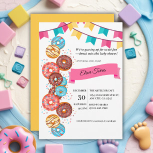 Invitation Baby shower moderne pour bébés Donut arroser